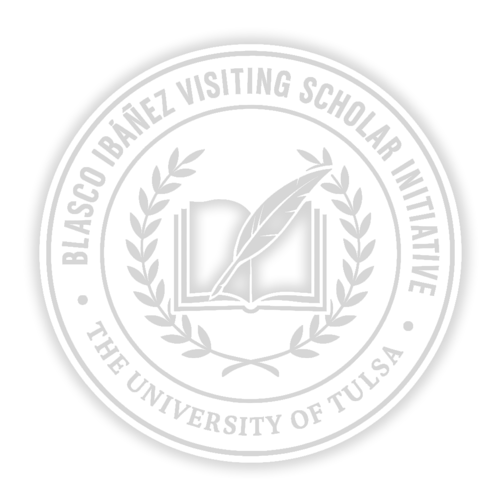 The official seal of the Blasco Ibáñez Visiting Scholar Initiative at The University of Tulsa, symbolizing the university’s ongoing commitment to the study, preservation, and global interpretation of the literary and historical legacy of Vicente Blasco Ibáñez (Vicente Blasco Ibanez). Featuring an open book, laurel wreath, and quill, this emblem visually represents scholarship, authorship, and academic exchange rooted in the works of Blasco Ibáñez, including Los cuatro jinetes del Apocalipsis (The Four Horsemen of the Apocalypse), La vuelta al mundo de un novelista, Historia de la Guerra Europea de 1914, Sangre y arena, and his Obras Completas. Preserved within the University of Tulsa archive, the seal marks programs, lectures, fellowships, and research initiatives connected to the internationally significant Blasco Ibáñez collections housed at McFarlin Library. As an institutional identifier, this image anchors the University of Tulsa’s role as a leading North American center for Blasco Ibáñez studies, fostering interdisciplinary research in Spanish literature, transatlantic modernism, war journalism, political exile, and cultural history. The Blasco Ibáñez Visiting Scholar Initiative archive reflects the enduring academic relevance of Vicente Blasco Ibáñez / Vicente Blasco Ibanez within global literary scholarship.